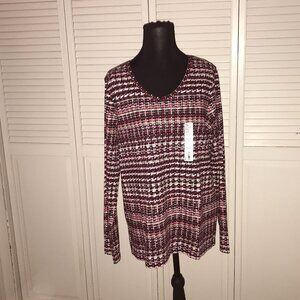 Long Sleeve Tee – Size Large – V-Neck Stripe Cotton Classic - NWT